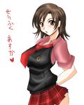  artist_request brown_eyes brown_hair kazama_asuka lowres necktie school_uniform solo tekken translated 