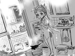  barefoot bathroom bottomless child daiyousei dress_shirt gensoukoumuten greyscale monochrome naked_shirt octopus ponytail sawfish shirt short_hair side_ponytail solo touhou undressing wings 