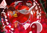  bow brown_hair detached_sleeves din_(flypaper) hakurei_reimu imperishable_night red_eyes short_hair solo touhou 