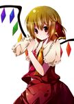  bad_id bad_pixiv_id blonde_hair cosplay flandre_scarlet flandre_scarlet_(cosplay) hair_ribbon hat hat_removed headwear_removed necktie rairateru red_eyes ribbon rumia short_hair short_sleeves solo touhou wings 