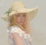  bad_id bad_pixiv_id blonde_hair brown_eyes dress hat original realistic solo sundress traditional_media upper_body watercolor_(medium) yoru_(xueyinye) 