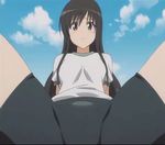  animated animated_gif arms_behind_back bad_aspect_ratio bangs bike_shorts black_hair blue_sky blush cloud cloudy_sky crotch day exercise foreshortening from_below frown gym_uniform kotegawa_yui legs_up long_hair looking_at_viewer lowres outdoors screencap shirt sidelocks sitting sky solo spread_legs t-shirt to_love-ru yellow_eyes 