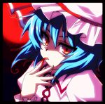  bad_id bad_pixiv_id blood blue_hair hat lowres moon oekaki red_eyes red_moon remilia_scarlet solo soukuu_kizuna tongue touhou 