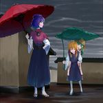  blonde_hair blood child eyes green_hair hat highres injury kochiya_sanae long_hair moriya_suwako motsuni_(artist) multiple_girls oriental_umbrella purple_hair short_hair tears touhou umbrella yasaka_kanako 