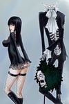  1girl black_hair brook disembodied_head fishnets heart heart_eyes konkitto long_hair nico_robin one_piece skeleton teeth thighhighs torn_clothes 