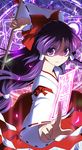  artist_request hakurei_reimu hakurei_reimu_(classic) lotus_land_story ofuda purple_eyes purple_hair touhou violet_eyes 