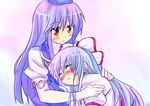  bangs blush ema20 fujiwara_no_mokou hug kamishirasawa_keine multiple_girls touhou 