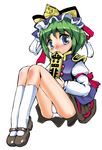  blue_eyes blush green_hair hat panties rod_of_remorse shiki_eiki short_hair solo sukiyo touhou underwear upskirt 