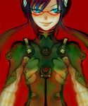  blue_eyes bodysuit brown_hair evangelion:_2.0_you_can_(not)_advance faux_traditional_media glasses glowing glowing_eyes green_bodysuit lowres makinami_mari_illustrious neon_genesis_evangelion plugsuit rebuild_of_evangelion smile solo tcs twintails 