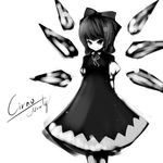  absurdres bow character_name cirno greyscale hair_bow highres monochrome noirly short_hair solo touhou wings 