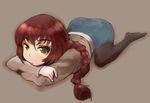  all_fours bent_over braid brown_hair darker_than_black face green_eyes mune pantyhose solo suou_pavlichenko 