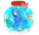  bad_id bad_pixiv_id blue_eyes blue_hair bottle fish fishbowl hair_bobbles hair_ornament in_bottle in_container kawashiro_nitori key minigirl one_eye_closed short_hair solo touhou two_side_up yuko_(kohina) 