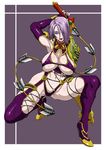  boots breasts bursting_breasts butcha-u detached_collar earrings gloves green_eyes hair_over_eyes high_heel_boots high_heels huge_breasts isabella_valentine jewelry leotard lipstick makeup purple_hair purple_leotard revealing_clothes short_hair shoulder_pads solo soulcalibur soulcalibur_iv thong_leotard underwear whip_sword 