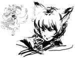  animal_ears fox_ears fox_tail greyscale hat japanese_clothes mitsumoto_jouji monochrome multiple_tails short_hair sketch slit_pupils smile solo tail touhou whiskers yakumo_ran 