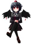  black_wings hat looking_at_viewer pantyhose red_eyes shameimaru_aya shin_(new) short_hair solo touhou wings 