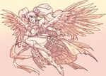  boots cure_angel_(fresh_precure!) cure_peach fresh_precure! gradient gradient_background hair_ornament heart heart_hair_ornament hisahiko knee_boots long_hair magical_girl momozono_love monochrome pink pink_background precure solo twintails very_long_hair wings yellow_background 