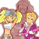  2boys alternate_costume billy_kane blonde_hair blue_eyes blue_mary chibi king_of_fighters king_of_fighters_maximum_impact kof kof:_maximum_impact long_hair lowres maximum_impact multiple_boys short_hair snk the_king_of_fighters twintails yamazaki_ryuji yamazaki_ryuuji 