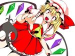  blonde_hair colorized crazy_eyes flandre_scarlet hat kamiya_tomoe laevatein noirly red_eyes short_hair side_ponytail solo touhou vampire wings yandere 