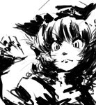  animal_ears bow cat_ears chen claws fingernails from_below greyscale hair_bow hat long_fingernails looking_down mitsumoto_jouji monochrome short_hair sketch solo touhou whiskers 