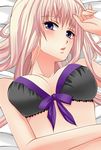  asahana_jun blue_eyes bow bra lingerie long_hair lying macross macross_frontier pink_hair sheryl_nome solo underwear 