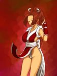  breasts brown_eyes brown_hair fatal_fury geroin hair_over_one_eye large_breasts pelvic_curtain revealing_clothes shiranui_mai solo the_king_of_fighters 
