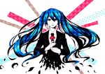  agatsumaattsu blue_hair dissolving flower formal hatsune_miku holding long_hair looking_at_viewer necktie parted_lips saihate_(vocaloid) solo very_long_hair vocaloid 