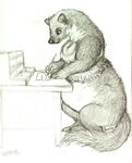  2015 breasts chubby clothed clothing desk female half-dressed hindpaw mammal marten midriff mustelid oddwilds overweight paws pen pencil_(artwork) pine_marten sketch smile solo traditional_media_(artwork) writing 
