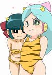  2girls blush doraemon green_eyes green_hair lulli_(doraemon) multiple_girls roboko simple_background 