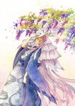  asaki_leaf blonde_hair character_request closed_eyes dutch_angle flower highres horns japanese_clothes male_focus mask natsume_yuujinchou solo traditional_media watercolor_(medium) wide_sleeves 