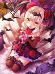  azure_sky_galleon bed blonde_hair blush character_request child copyright_request cup drill_hair drinking elbow_gloves g_mode gloves gothic_lolita hair_ornament lipstick lolita_fashion long_hair makeup moora_(soukyuu_no_sky_galleon) pointy_ears ribbon rose smile solo soukyuu_no_sky_galleon source_request thighhighs thighs wings yapo_(croquis_side) yellow_eyes zettai_ryouiki 