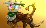  2015 avian bandage bandanna beak blue_eyes brown_fur camo claws feathers female friendship_is_magic fur gryphon mammal my_little_pony n-prophet purple_eyes raised_tail scarf scimtar smile weapon wings 