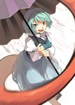  bad_id bad_twitter_id blue_eyes blue_hair heterochromia hichiko karakasa_obake open_mouth rain red_eyes short_hair skirt smile solo tatara_kogasa tongue touhou umbrella 