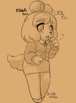  animal_crossing canine dog ehime_mikan greyscale hair isabelle_(animal_crossing) kemono mammal monochrome nintendo open_mouth short_hair video_games 