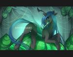  2015 changeling cocoon egg fangs female friendship_is_magic green_eyes green_hair green_theme hair holes horn long_hair long_tongue my_little_pony queen_chrysalis_(mlp) solo spittfire_(artist) tongue wings 