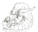  alice_(alice_in_wonderland) alice_in_wonderland arthropod black_and_white breasts caterpillar female human insect mammal monochrome nipples nude pubes spread_legs spreading tentacles unknown_artist 