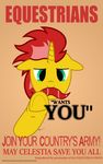  2015 canterlot_library ears_down equine faceinf facial_hair fan_character hair hi_res hooves horn horse mammal multicolored_mane mustache my_little_pony parody pointing pony poster propaganda solo unicorn yellowhorse_(artist) 