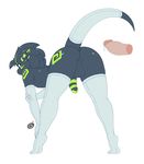  2015 anthro balls bent_over black_fur black_hair black_penis butt clothing cum dax daxzor disembodied_penis dragon elbow_gloves erection flaccid fur girly gloves green_fur green_hair green_penis hair humanoid_penis legwear looking_back male penis precum presenting presenting_hindquarters short_hair simple_background standing stockings striped_penis white_background 