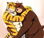  abs bearlovestiger13 biceps duo feline hug juuichi_mikazuki male male/male mammal morenatsu muscles nude open_mouth pecs penis simple_background tiger torahiko_(morenatsu) white_background 