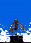  bad_id bad_pixiv_id bike_shorts blue_sky cloud from_behind inkling kuro_yuzu long_hair orange_hair pointy_ears shirt short_sleeves sky solo splatoon_(series) splatoon_1 standing tentacle_hair white_shirt 