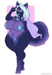  arrie_galaxy_(oc) big_breasts black_nose blue_eyes blue_fur blue_nipples breasts canine eyewear female fox fur glasses hair looking_at_viewer mammal multicolored_hair navel navel_piercing nipples open_mouth piercing purple_fur pussy solo tehbuttercookie wide_hips 