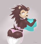  animal_crossing anthro big_butt brown_fur butt clothing female fur gatekeeper hedgehog looking_at_viewer looking_back mammal nintendo sable seductive solo thick_thighs video_games wide_hips 
