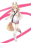  animal_ears black_eyes blonde_hair fox_ears fox_tail highres langbazi long_hair original solo tail 