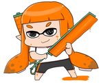  bike_shorts black_eyes chibi clothes_writing domino_mask gaiko_kujin inkling long_hair mask orange_hair paint paint_roller shirt short_sleeves simple_background solo splatoon_(series) splatoon_1 white_background white_shirt 