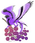 2014 4_wings dragon feathers feral fruit grapes green_eyes male micro pose raize simple_background solo velannal white_background 