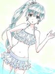  bikini blue_eyes long_hair moromoimaru ponytail rwby scar side_ponytail solo swimsuit wading weiss_schnee white_hair 