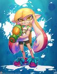  2015 abstract_background angry animal_humanoid atryl band-aid bandage big_ears cephalopod cephalopod_humanoid clothing female footwear gun hair hi_res humanoid humanoid_pointy_ears inkling inkling_girl long_hair looking_at_viewer marine marine_humanoid mask mollusk mollusk_humanoid nintendo orange_eyes orange_hair pseudo_hair ranged_weapon shoes simple_background solo splatoon splattershot suction_cup teeth tentacle_hair tentacles weapon young young_female young_humanoid 