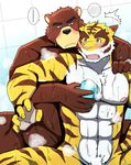  abs bath bearlovestiger13 biceps chest_tuft clothing feline fur juuichi_mikazuki male mammal morenatsu muscles nipples pecs tiger torahiko_(morenatsu) tuft 