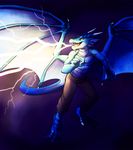  2015 anthro breath claws clothed clothing curus_keel digital_media_(artwork) dragon electricity flying half-dressed horn khakis lightning looking_back male neko-maya open_mouth paws scalie simple_background solo teeth topless wings 