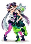  callie_(splatoon) clothing ear_piercing female gloves gun inkling looking_at_viewer marie_(splatoon) nintendo orange_eyes piercing ranged_weapon splatoon squid_sisters_(splatoon) video_games weapon 