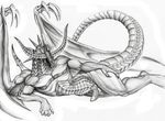  2015 abs anthro bahamut biceps big_penis claws digitigrade dragon erection eyeless fangs final_fantasy final_fantasy_ix horn lying male monochrome muscles nude on_side open_mouth pecs penis pinup pose reptile rollwulf scales scalie simple_background solo teeth thick_tail thick_thighs toned traditional_media_(artwork) vein video_games western_dragon wings 